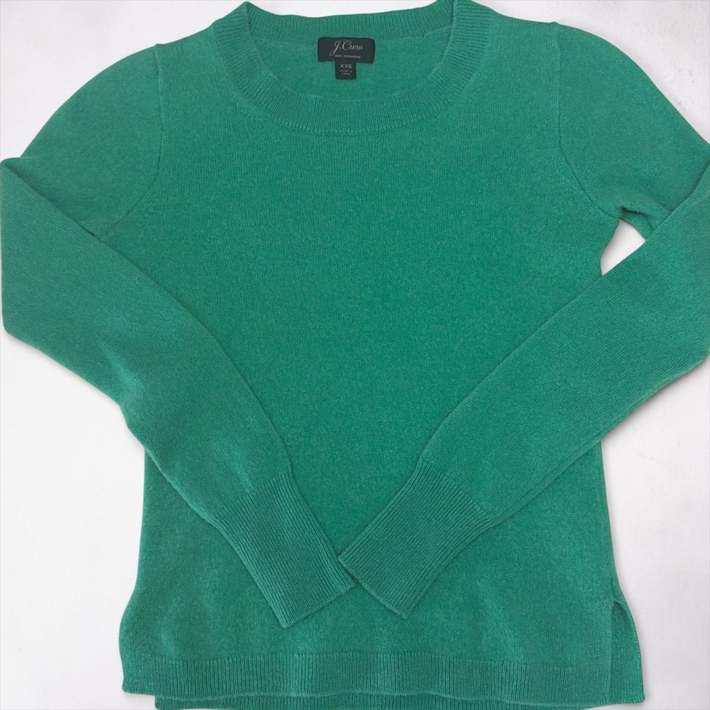 J.Crew Womens 100% Cashmere Crewneck Sweater Green XXS *Flaw